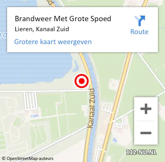 Locatie op kaart van de 112 melding: Brandweer Met Grote Spoed Naar Lieren, Kanaal Zuid op 14 juli 2015 06:01