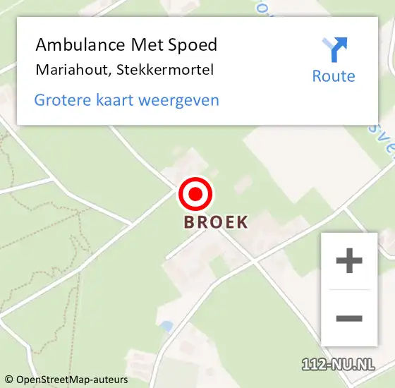 Locatie op kaart van de 112 melding: Ambulance Met Spoed Naar Mariahout, Stekkermortel op 14 juli 2015 06:36