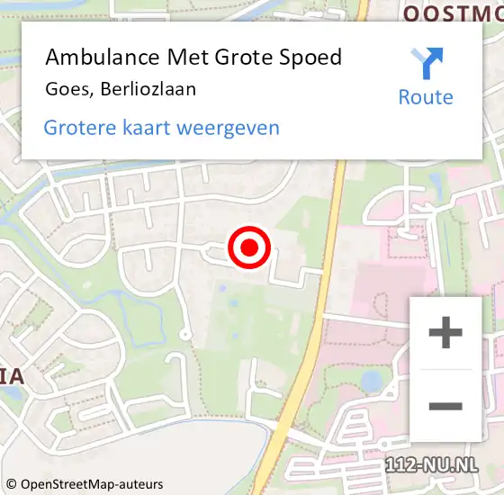 Locatie op kaart van de 112 melding: Ambulance Met Grote Spoed Naar Goes, Berliozlaan op 14 juli 2015 07:08