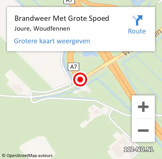 Locatie op kaart van de 112 melding: Brandweer Met Grote Spoed Naar Joure, Woudfennen op 14 juli 2015 07:59