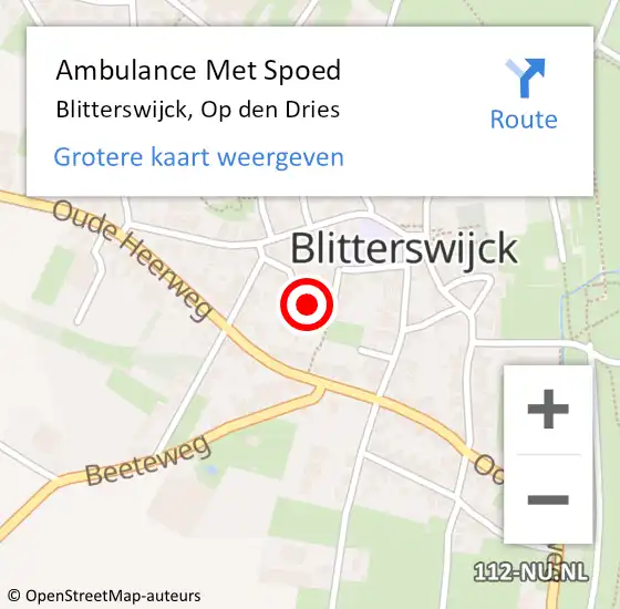 Locatie op kaart van de 112 melding: Ambulance Met Spoed Naar Blitterswijck, Op den Dries op 14 juli 2015 09:46