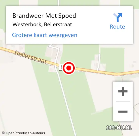 Locatie op kaart van de 112 melding: Brandweer Met Spoed Naar Westerbork, Beilerstraat op 14 juli 2015 10:20