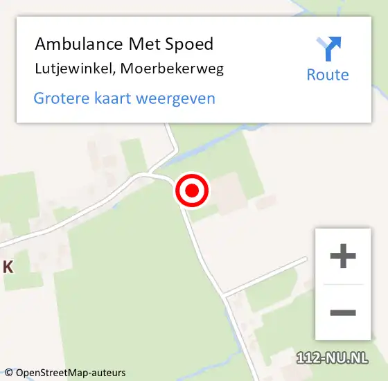Locatie op kaart van de 112 melding: Ambulance Met Spoed Naar Lutjewinkel, Moerbekerweg op 14 juli 2015 11:38