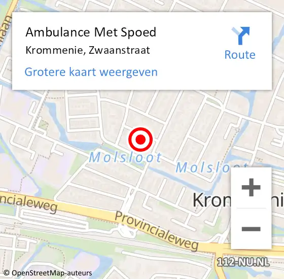 Locatie op kaart van de 112 melding: Ambulance Met Spoed Naar Krommenie, Zwaanstraat op 14 juli 2015 12:29