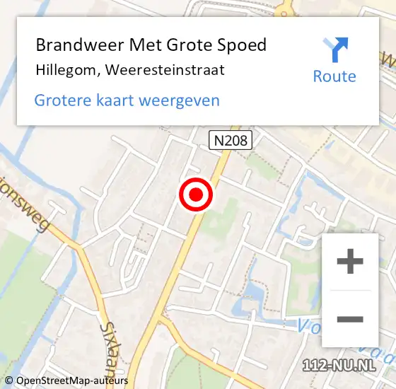 Locatie op kaart van de 112 melding: Brandweer Met Grote Spoed Naar Hillegom, Weeresteinstraat op 14 juli 2015 12:47