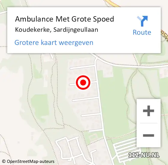 Locatie op kaart van de 112 melding: Ambulance Met Grote Spoed Naar Koudekerke, Sardijngeullaan op 14 juli 2015 13:45