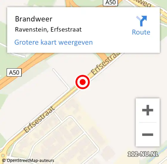 Locatie op kaart van de 112 melding: Brandweer Ravenstein, Erfsestraat op 14 juli 2015 14:30