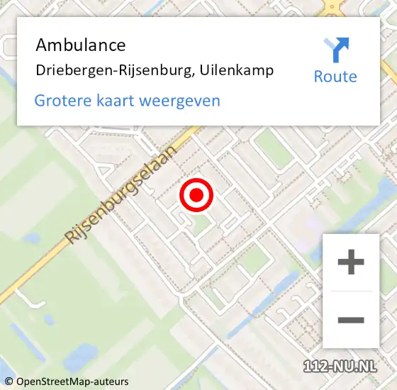 Locatie op kaart van de 112 melding: Ambulance Driebergen-Rijsenburg, Uilenkamp op 14 juli 2015 14:42