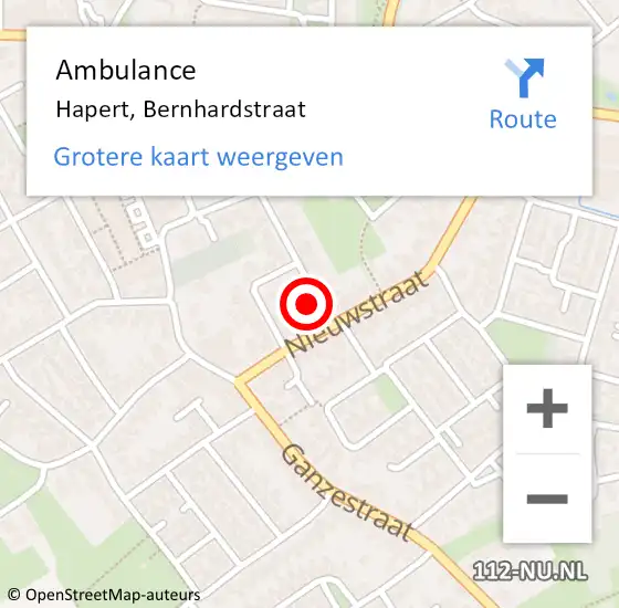 Locatie op kaart van de 112 melding: Ambulance Hapert, Bernhardstraat op 14 juli 2015 15:01