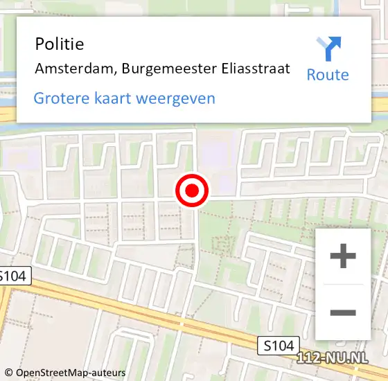 Locatie op kaart van de 112 melding: Politie Amsterdam, Burgemeester Eliasstraat op 14 juli 2015 15:33