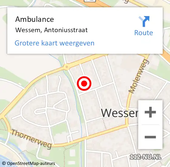 Locatie op kaart van de 112 melding: Ambulance Wessem, Antoniusstraat op 14 november 2013 08:31