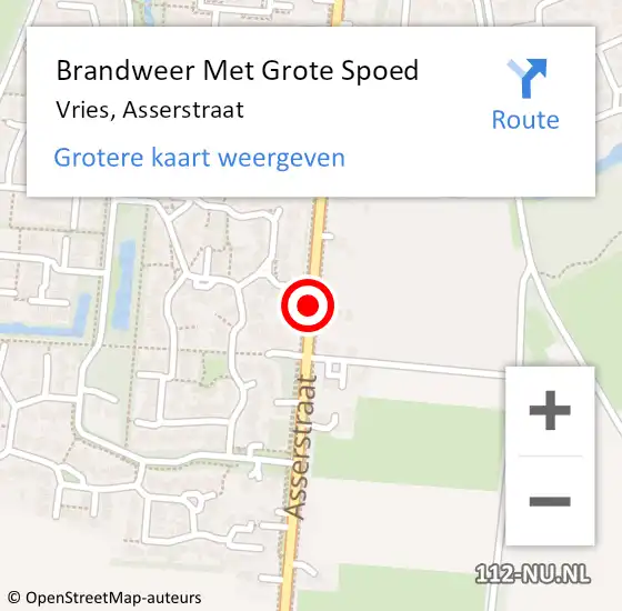 Locatie op kaart van de 112 melding: Brandweer Met Grote Spoed Naar Vries, Asserstraat op 14 juli 2015 16:24