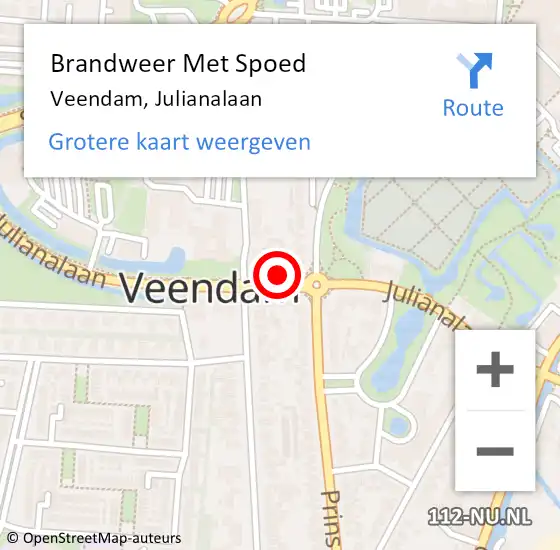 Locatie op kaart van de 112 melding: Brandweer Met Spoed Naar Veendam, Julianalaan op 14 juli 2015 17:00