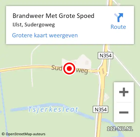 Locatie op kaart van de 112 melding: Brandweer Met Grote Spoed Naar IJlst, Sudergoweg op 14 juli 2015 17:54