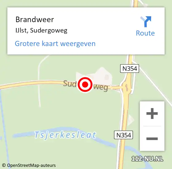 Locatie op kaart van de 112 melding: Brandweer IJlst, Sudergoweg op 14 juli 2015 17:58