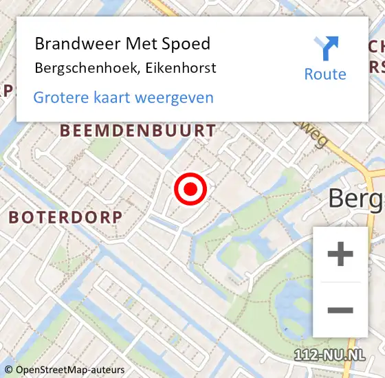 Locatie op kaart van de 112 melding: Brandweer Met Spoed Naar Bergschenhoek, Eikenhorst op 14 juli 2015 18:56