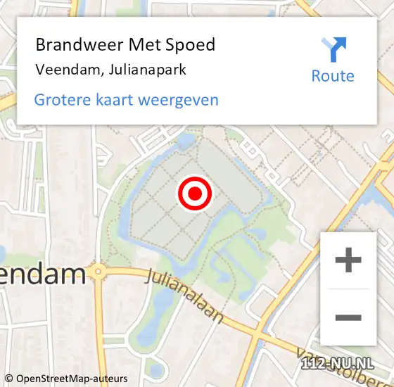 Locatie op kaart van de 112 melding: Brandweer Met Spoed Naar Veendam, Julianapark op 14 juli 2015 21:58