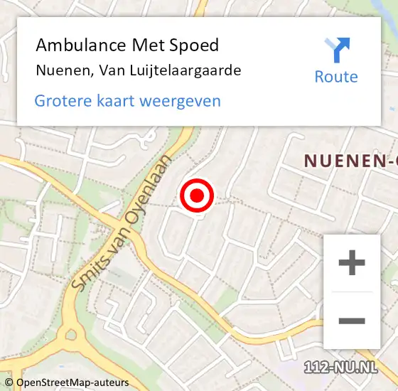 Locatie op kaart van de 112 melding: Ambulance Met Spoed Naar Nuenen, Van Luijtelaargaarde op 14 juli 2015 22:03