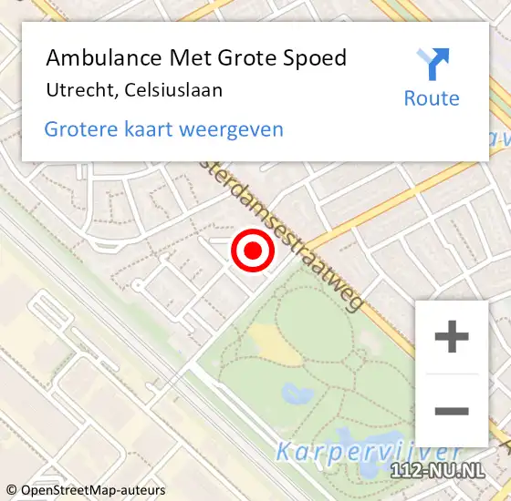 Locatie op kaart van de 112 melding: Ambulance Met Grote Spoed Naar Utrecht, Celsiuslaan op 15 juli 2015 00:02