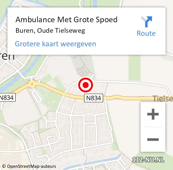 Locatie op kaart van de 112 melding: Ambulance Met Grote Spoed Naar Buren, Oude Tielseweg op 15 juli 2015 00:33