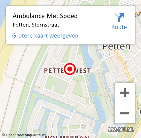 Locatie op kaart van de 112 melding: Ambulance Met Spoed Naar Petten, Sternstraat op 15 juli 2015 01:46