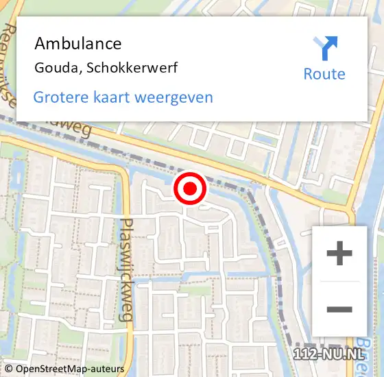 Locatie op kaart van de 112 melding: Ambulance Gouda, Schokkerwerf op 15 juli 2015 01:53