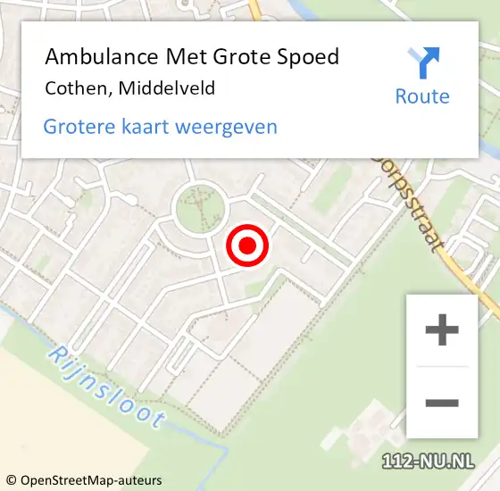 Locatie op kaart van de 112 melding: Ambulance Met Grote Spoed Naar Cothen, Middelveld op 15 juli 2015 03:23