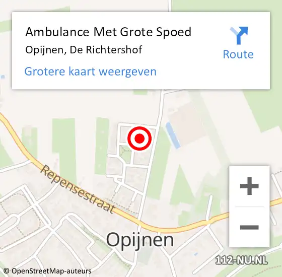 Locatie op kaart van de 112 melding: Ambulance Met Grote Spoed Naar Opijnen, De Richtershof op 15 juli 2015 04:40