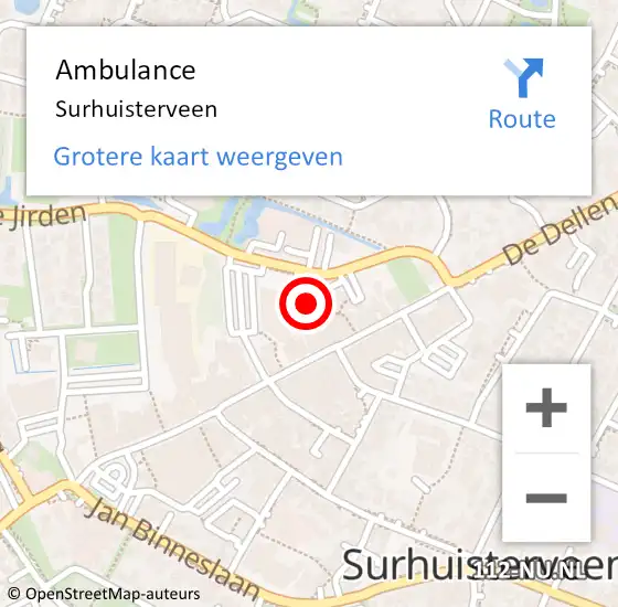 Locatie op kaart van de 112 melding: Ambulance Surhuisterveen op 15 juli 2015 07:28