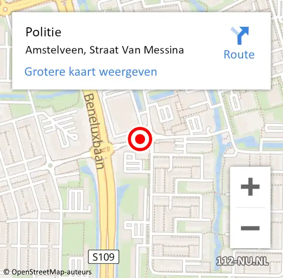 Locatie op kaart van de 112 melding: Politie Amstelveen, Straat Van Messina op 15 juli 2015 08:58