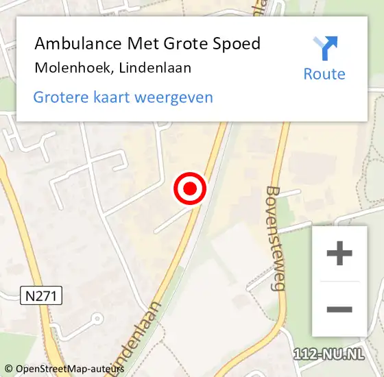 Locatie op kaart van de 112 melding: Ambulance Met Grote Spoed Naar Molenhoek, Lindenlaan op 15 juli 2015 11:08