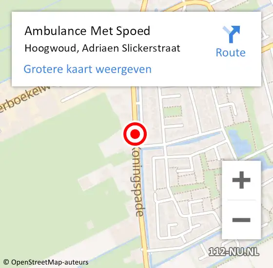 Locatie op kaart van de 112 melding: Ambulance Met Spoed Naar Hoogwoud, Adriaen Slickerstraat op 15 juli 2015 11:31