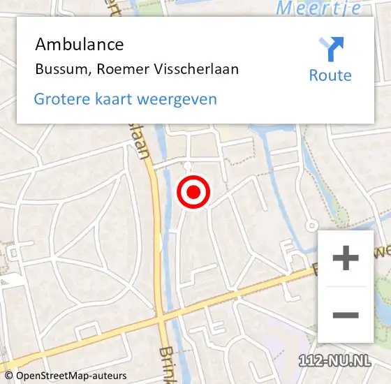 Locatie op kaart van de 112 melding: Ambulance Bussum, Roemer Visscherlaan op 15 juli 2015 11:31