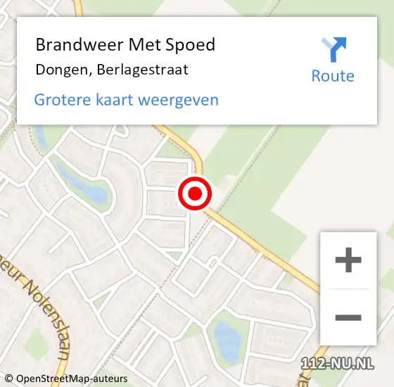 Locatie op kaart van de 112 melding: Brandweer Met Spoed Naar Dongen, Berlagestraat op 15 juli 2015 13:21