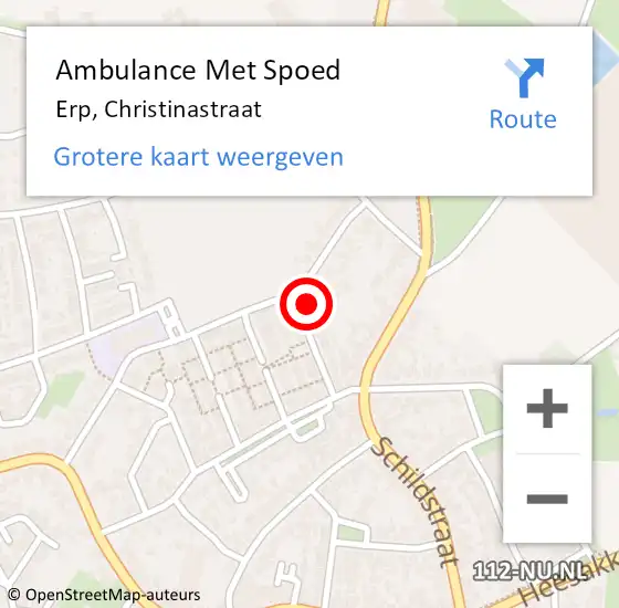 Locatie op kaart van de 112 melding: Ambulance Met Spoed Naar Erp, Christinastraat op 15 juli 2015 15:17