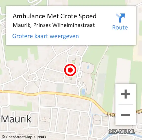 Locatie op kaart van de 112 melding: Ambulance Met Grote Spoed Naar Maurik, Prinses Wilhelminastraat op 15 juli 2015 15:36