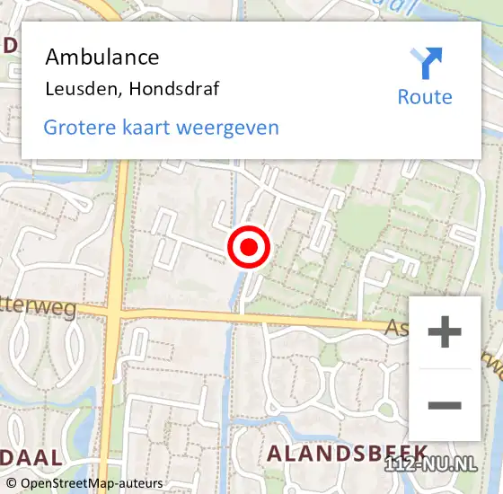 Locatie op kaart van de 112 melding: Ambulance Leusden, Hondsdraf op 15 juli 2015 15:49