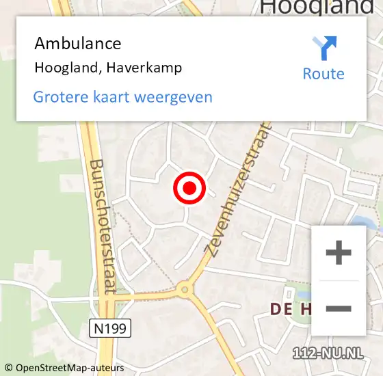 Locatie op kaart van de 112 melding: Ambulance Hoogland, Haverkamp op 15 juli 2015 15:54