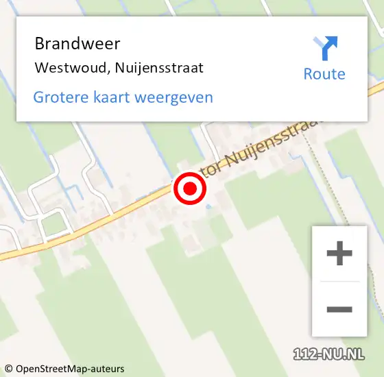 Locatie op kaart van de 112 melding: Brandweer Westwoud, Nuijensstraat op 15 juli 2015 17:24