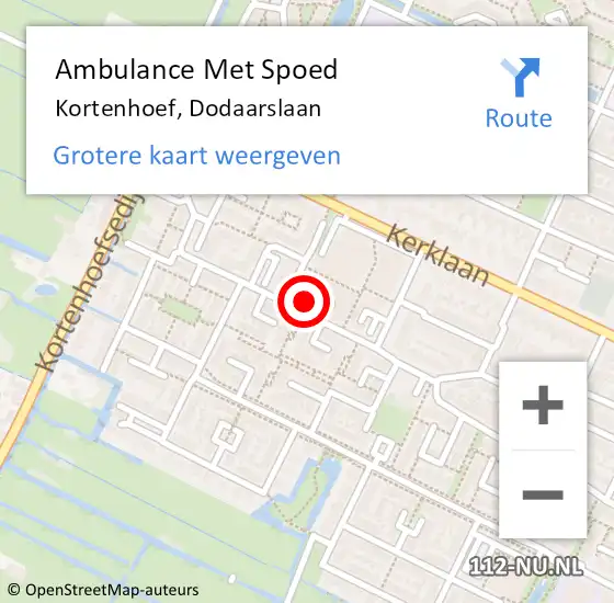 Locatie op kaart van de 112 melding: Ambulance Met Spoed Naar Kortenhoef, Dodaarslaan op 15 juli 2015 17:54