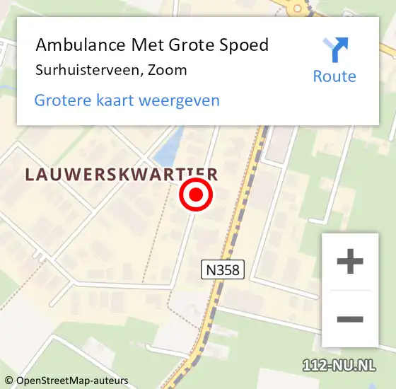 Locatie op kaart van de 112 melding: Ambulance Met Grote Spoed Naar Surhuisterveen, Zoom op 15 juli 2015 18:03