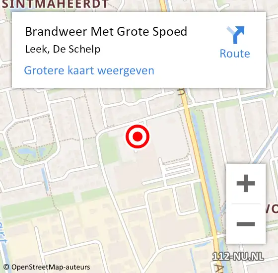 Locatie op kaart van de 112 melding: Brandweer Met Grote Spoed Naar Leek, De Schelp op 15 juli 2015 18:12