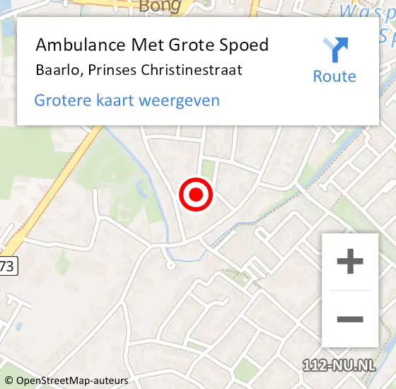 Locatie op kaart van de 112 melding: Ambulance Met Grote Spoed Naar Baarlo, Prinses Christinestraat op 15 juli 2015 18:17