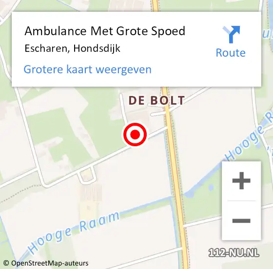 Locatie op kaart van de 112 melding: Ambulance Met Grote Spoed Naar Escharen, Hondsdijk op 15 juli 2015 18:40