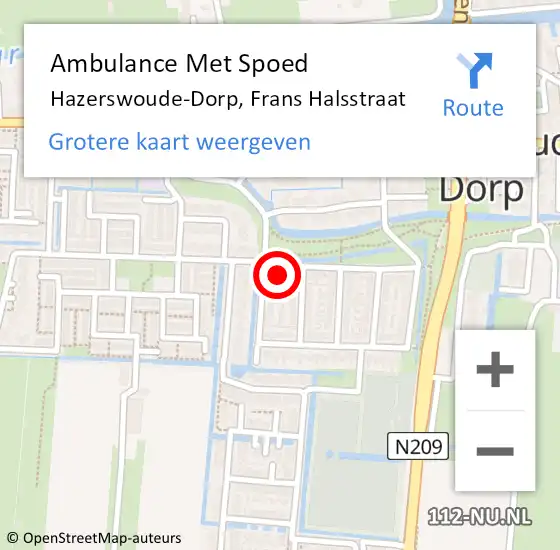 Locatie op kaart van de 112 melding: Ambulance Met Spoed Naar Hazerswoude-Dorp, Frans Halsstraat op 15 juli 2015 18:54