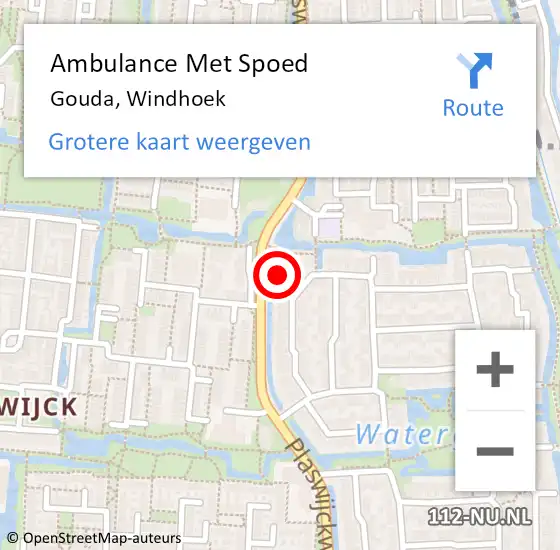 Locatie op kaart van de 112 melding: Ambulance Met Spoed Naar Gouda, Windhoek op 15 juli 2015 19:49