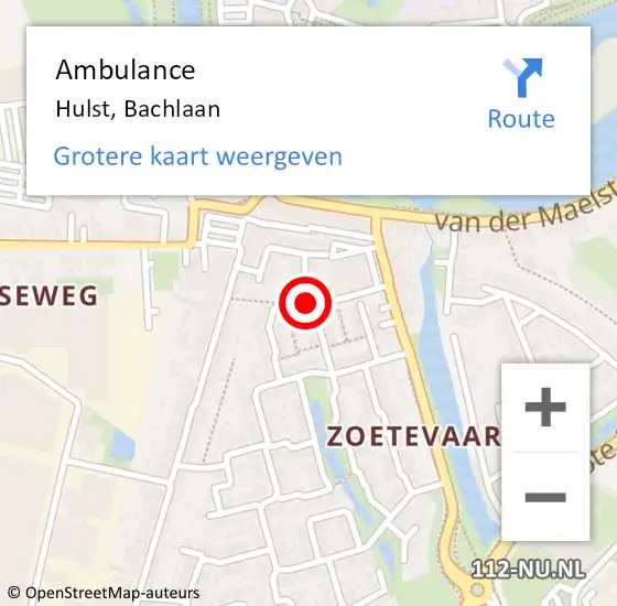 Locatie op kaart van de 112 melding: Ambulance Hulst, Bachlaan op 15 juli 2015 19:58