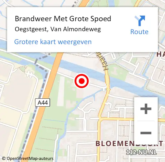 Locatie op kaart van de 112 melding: Brandweer Met Grote Spoed Naar Oegstgeest, Van Almondeweg op 15 juli 2015 21:53