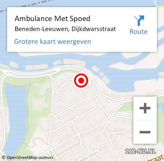 Locatie op kaart van de 112 melding: Ambulance Met Spoed Naar Beneden-Leeuwen, Dijkdwarsstraat op 15 juli 2015 23:13