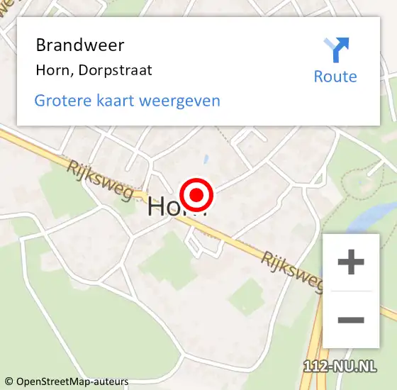 Locatie op kaart van de 112 melding: Brandweer Horn, Dorpstraat op 16 juli 2015 01:05